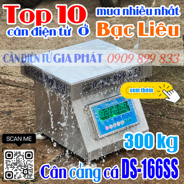 Cân điện tử ở Bạc Liêu mua nhiều nhất - cân inox chống nước DS-166SS 300kg