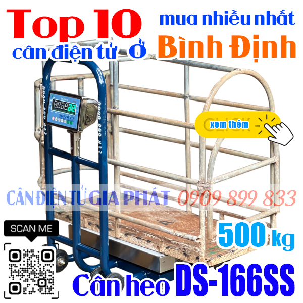 Cân điện tử ở Bình Định mua nhiều nhất - cân heo DS-166SS 500kg