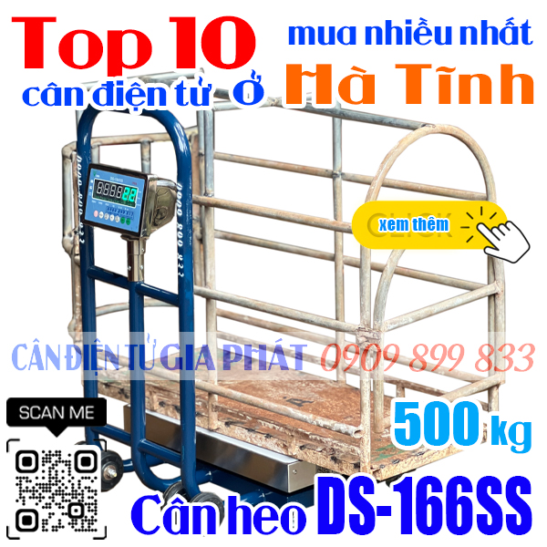 Cân điện tử ở Hà Tĩnh mua nhiều nhất - cân heo DS-166SS 500kg