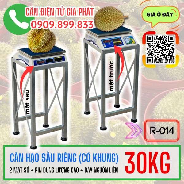 Cân trái sầu riêng 30kg 2 mặt số có khung sắt